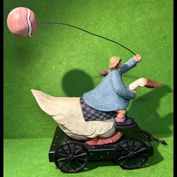 Williraye Studios Folk Art ~ GIRL W/BALLOON ON GOOSE (pull Toy Wagon) ~  WW1424 - Picture 1 of 9